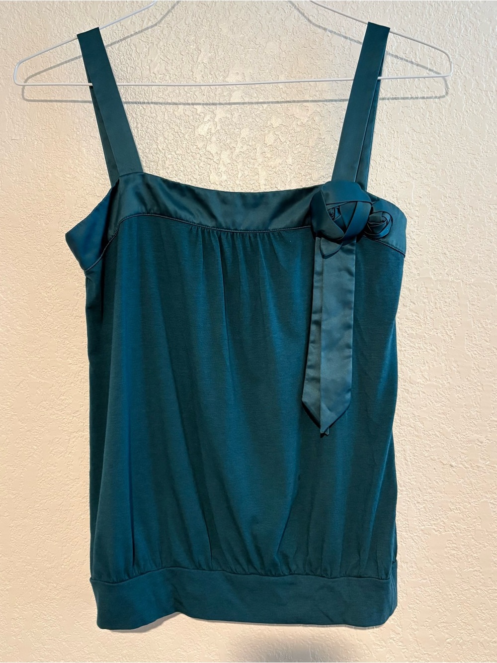 LOFT Teal Satin-Trim Tank with Bow Detail